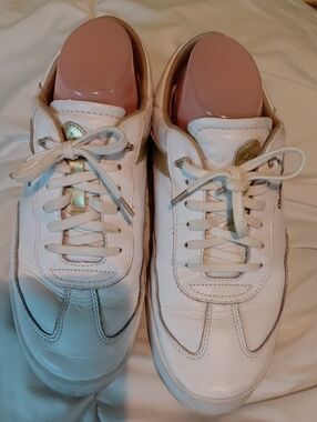 OluKai White Leather Sneakers with Gold Accent
